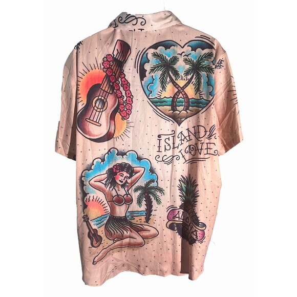 Hawalili  Men’s Size 2XL Hawaiian Shirt Hula Girl Palm Trees Island Love NWT - Picture 5 of 8